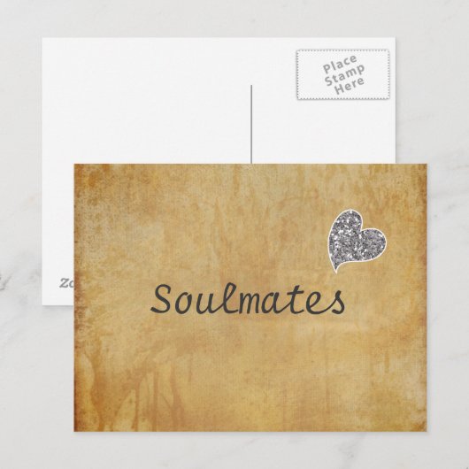Soulmates met een Glitter Heart Briefkaart (Voorkant / Achterkant)