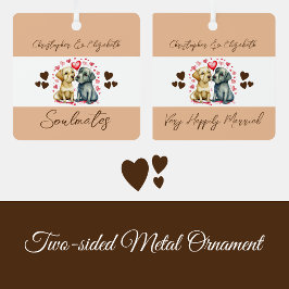 Soulmates schattige honden gelukkig getrouwd bruin metalen ornament