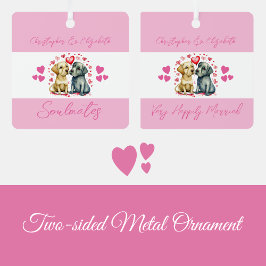 Soulmates schattige honden gelukkig getrouwd roze metalen ornament
