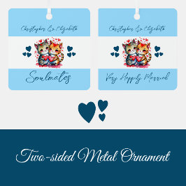 Soulmates schattige katten gelukkig getrouwd blauw metalen ornament