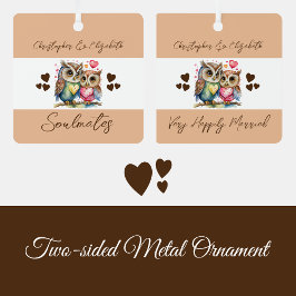 Soulmates schattige uilen gelukkig getrouwd bruin metalen ornament