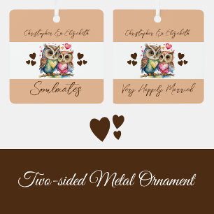 Soulmates schattige uilen gelukkig getrouwd bruin metalen ornament