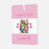 Soulmates schattige uilen gelukkig getrouwd roze metalen ornament (Voorkant links)