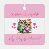 Soulmates schattige uilen gelukkig getrouwd roze metalen ornament (Achterkant)