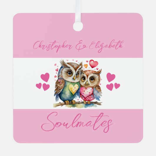 Soulmates schattige uilen gelukkig getrouwd roze metalen ornament (Voorkant)