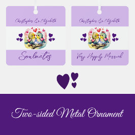 Soulmates schattige vogels gelukkig getrouwd paars metalen ornament