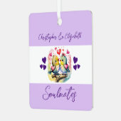 Soulmates schattige vogels gelukkig getrouwd paars metalen ornament (Voorkant links)