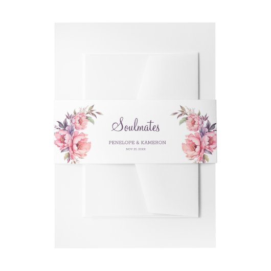 Soulmates Waterverf Pioen Bruiloft Uitnodigingen Wikkel (Voorkant Voorbeeld)