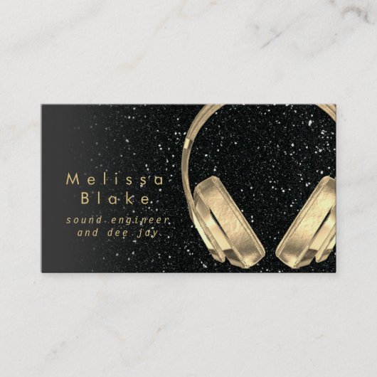 Sound Engineer Dee Jay Faux Black Glitter Visitekaartje (Voorkant)