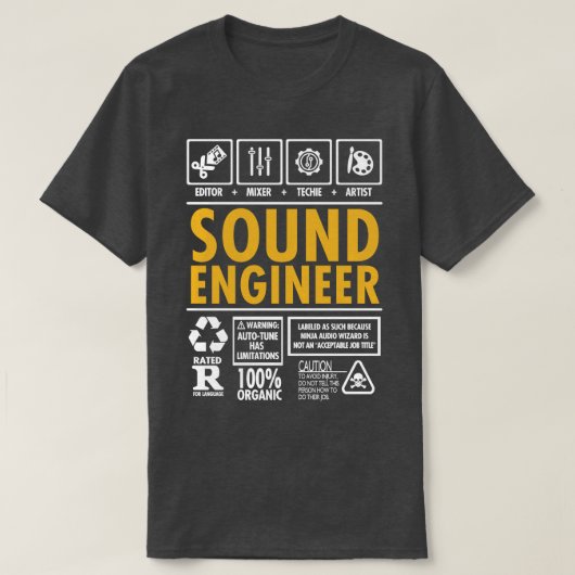 Sound Engineer Mixer Editor Artiest T-shirt (Design voorkant)