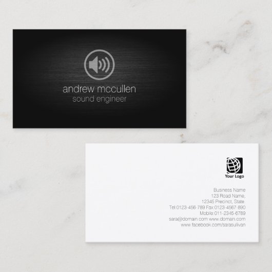 Sound Engineer Speaker Icon Geborsteld Metaal Visitekaartje (Voorkant / Achterkant)