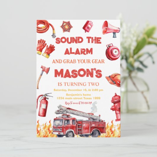 Sound the alarm Fire truck Firefighter Birthday Kaart (Staand voorkant)