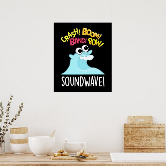 Sound Wave Funny Ocean Pun Dark BG Poster (Keuken)