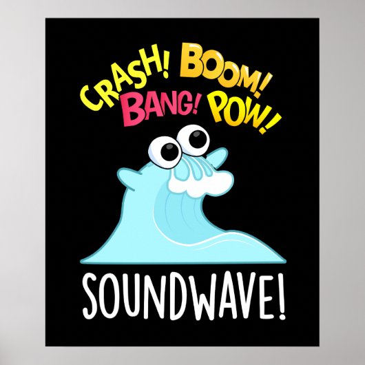 Sound Wave Funny Ocean Pun Dark BG Poster (Voorkant)
