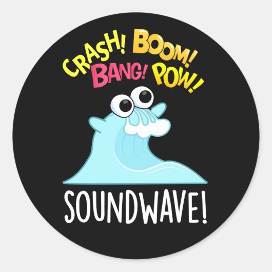 Sound Wave Funny Ocean Pun Dark BG Ronde Sticker (Voorkant)