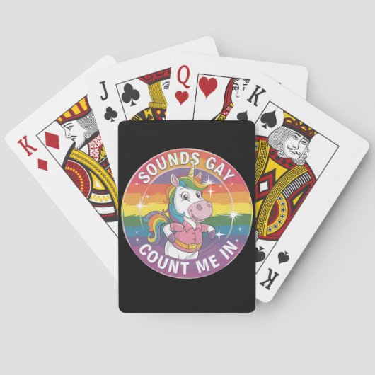 Sounds Gay Count Me In Unicorn Rainbow LGBTQ Pokerkaarten (Achterkant)