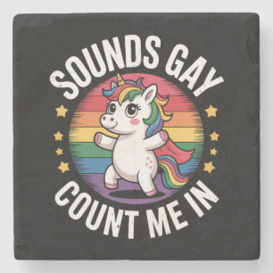 Sounds Gay Count Me In Unicorn Rainbow LGBTQ Pride Stenen Onderzetter