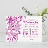 SOUNDS OF THE TORAH Pink Bat Mitswa Uitnodiging (Staand voorkant)