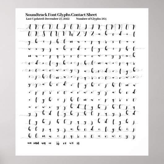 Soundtrack Lettertype Glyphs Contactblad Poster (Voorkant)