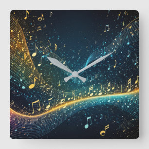 Soundwaves & muzieknoten ontwerp wandklok