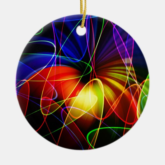Soundwaves Neon Fractal Keramisch Ornament (Voorkant)