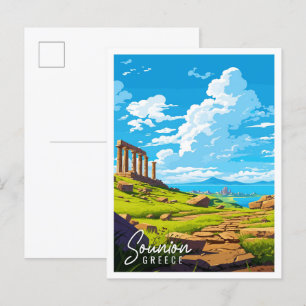 Sounion Griekenland vintage reisillustratie Briefkaart