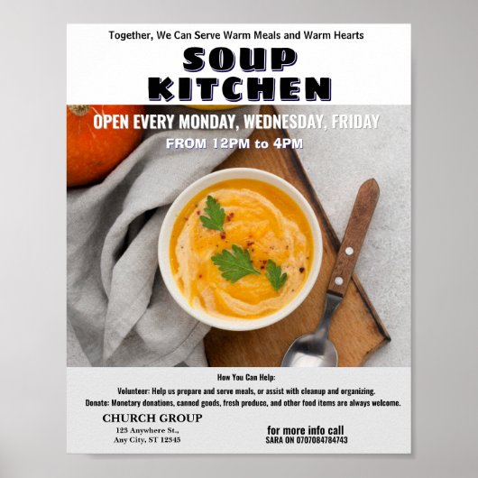 Soup Kitchen Donation & Volunteer Flyer  Poster (Voorkant)