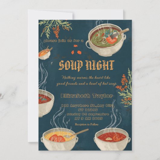 Soup Night Dinner Party Invitations Kaart (Voorkant)