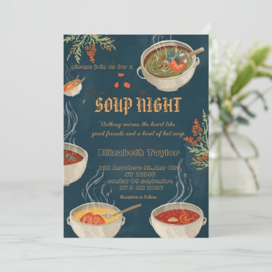 Soup Night Dinner Party Invitations Kaart (Staand voorkant)
