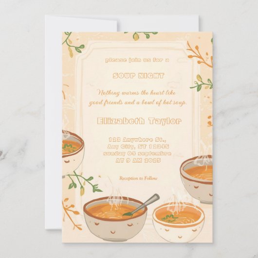 Soup Night Dinner Party Invitations Kaart (Voorkant)