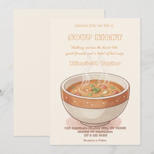 Soup Night Dinner Party Invitations Kaart (Voorkant / Achterkant)