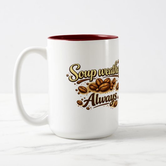 Soup Weer Altijd — Coffee Bean Script Mok (Links)