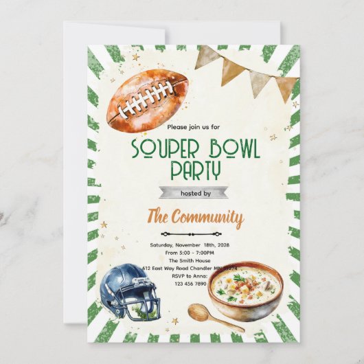 SOUPer Bowl Party Invitation Kaart (Voorkant)