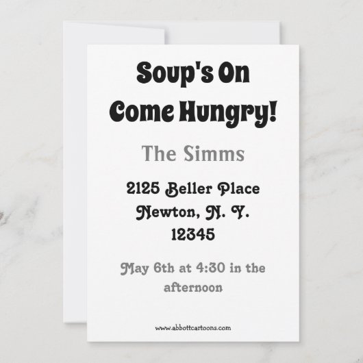 Soup's on Dinner Invitations Kaart (Achterkant)