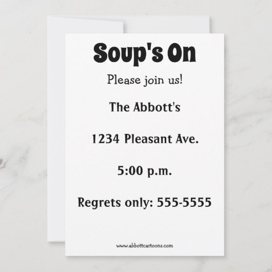 Soup's on Dinner Invitations Kaart (Achterkant)