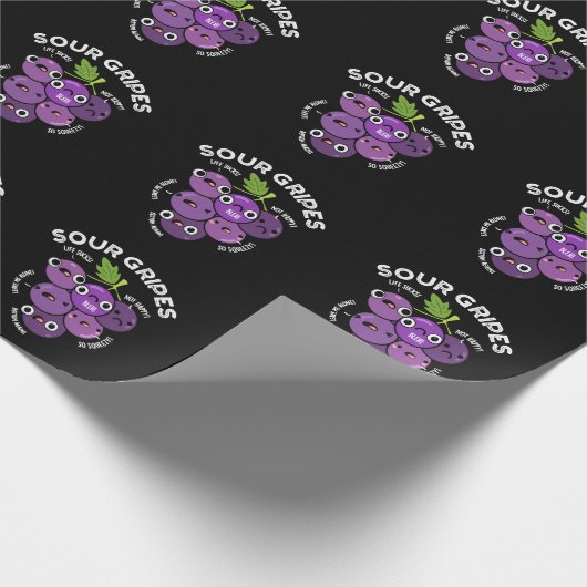Sour Gripes Funny Fruit Grape Pun Dark BG Cadeaupapier (Hoek)