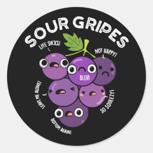 Sour Gripes Funny Fruit Grape Pun Dark BG Ronde Sticker