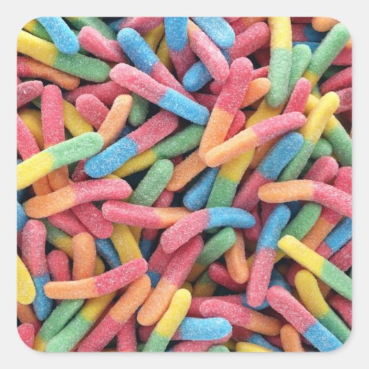 Sour Gummy Worms Vierkante Sticker (Voorkant)