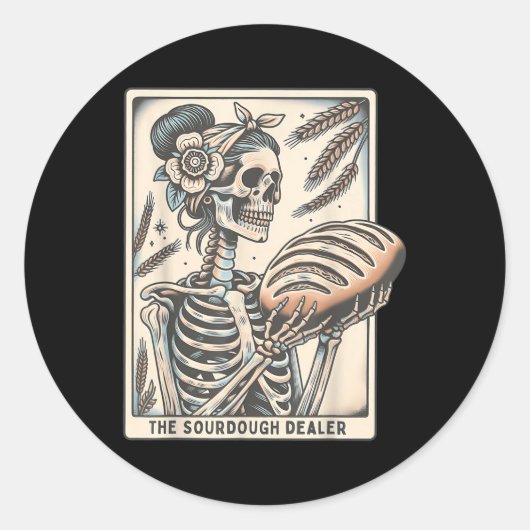 Sourdough Bread Tarot Card Skeleton Homemaker Baki Ronde Sticker (Voorkant)
