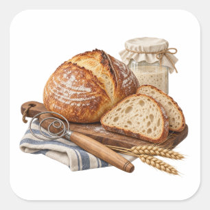 Sourdough Broodstarter en Tarwe Vierkante Sticker
