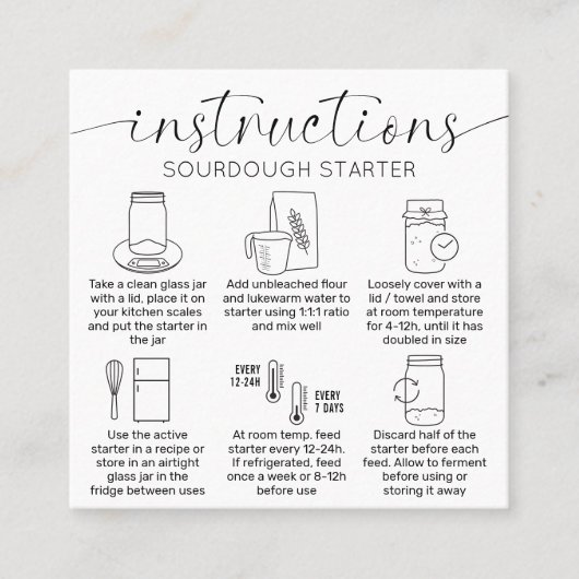 Sourdough Starter Instructies Minimaal Logo Brood Vierkante Visitekaartje (Voorkant)