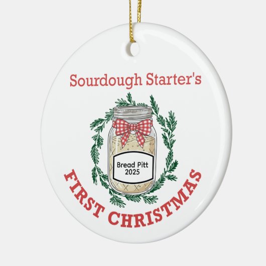 Sourdough Starter's First Christmas Add Name Keramisch Ornament (Links)