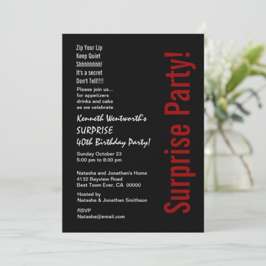 SOURPRISE 40e verjaardag zwarte rode premie Kaart (Staand voorkant)