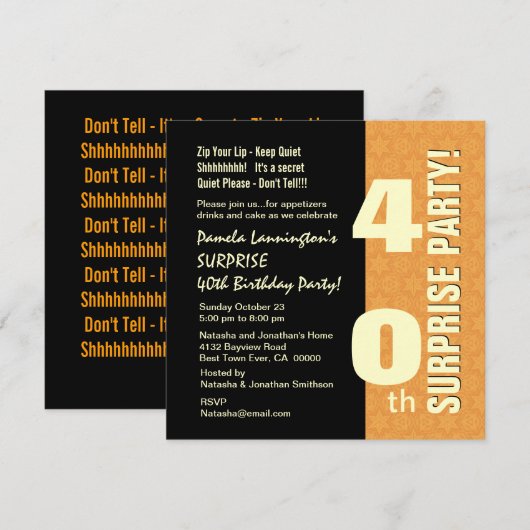 SOURPRISE 40ste jaar Birthday Gold en Black W577 Kaart (Voorkant / Achterkant)