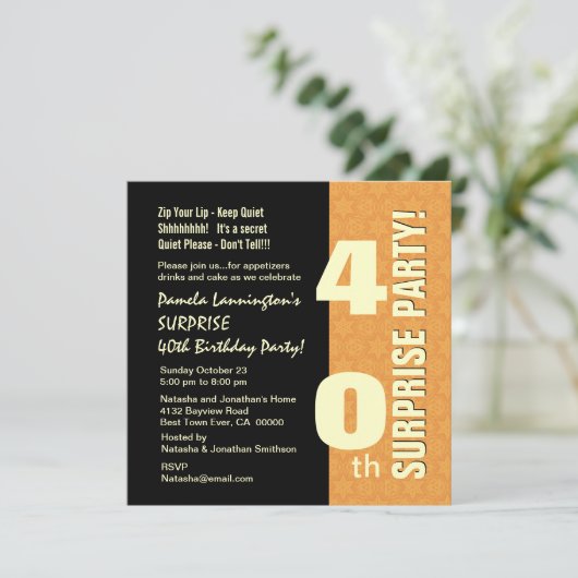 SOURPRISE 40ste jaar Birthday Gold en Black W577 Kaart (Staand voorkant)