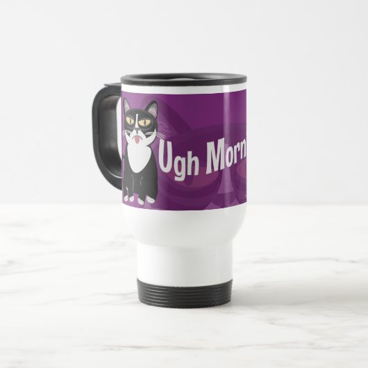 Sourpuss Anti Mornings Funny Cat Design Reisbeker (Voorkant links)