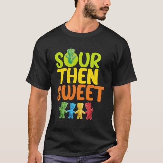 Sours vervolgens Sweet Sours Snoep Patch voor zoet T-shirt (Voorkant)