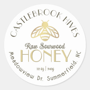 Sourwood Honing Metallic Gold Honeybee Icon Ronde Sticker