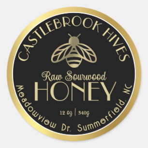 Sourwood Honing Metallic Gold Honeybee Icon Ronde Sticker