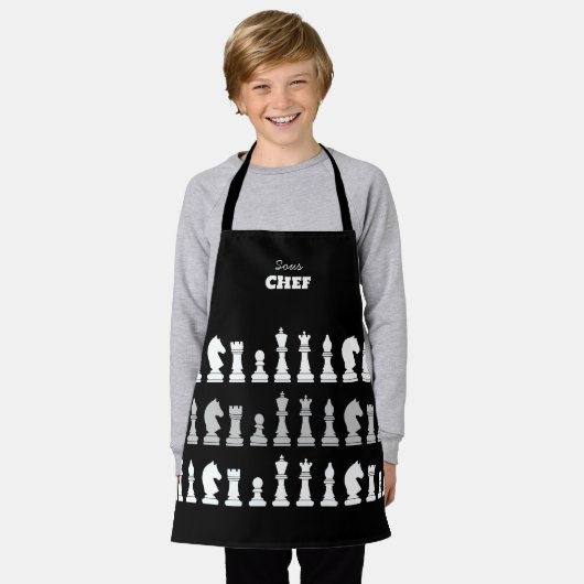 Sous Chef Chess Piece Zwart Wit Kind Schort (Gedragen)